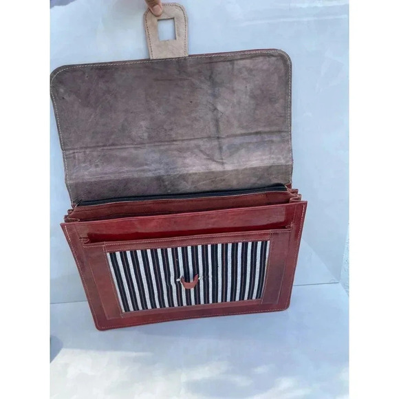 Leather Professional Mens Briefcase Case Document Bag Handbag Brown 16x12 - Picture 11 of 14